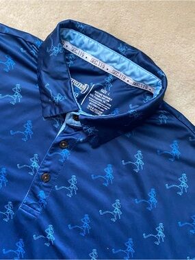 Section 119 Grateful Dead Blue Polo Shirt Blue Men’s Large Golf Dancing Skeleton